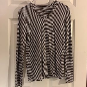 Blue and White Striped V Neck Eddie Bauer